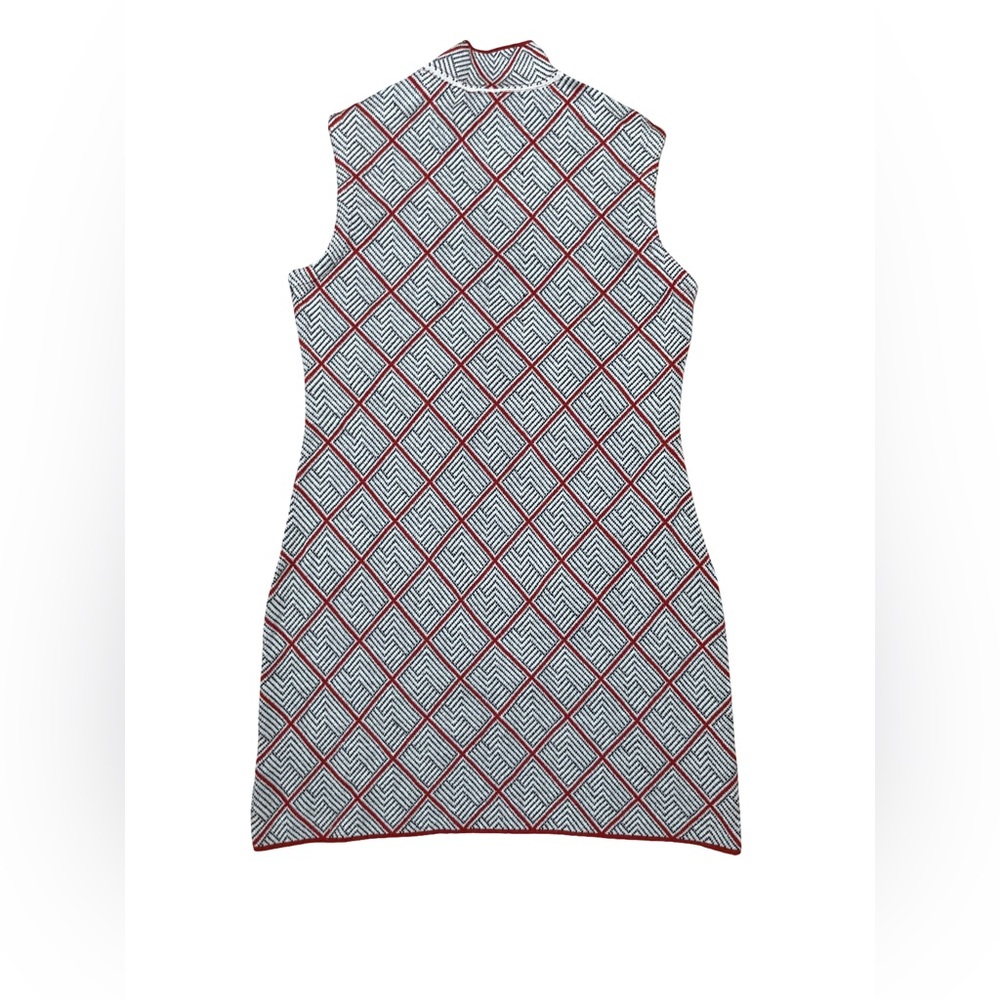 SVRNAA Knit Dress with Geometric Print in Red, White and Black Size M - Picture 11 of 13